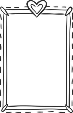 Bu büyüleyici el çizimi çerçeve, üstte bir kalp ile süslenmiş, garip bir dokunuş sunuyor, sevgililer günü kartları için ideal, hatıra defterleri, ya da sevgiye ihtiyaç duyan herhangi bir proje için.
