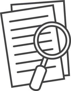 Belgeler üzerinde gezinen büyüteç denetim, soruşturma, araştırma, analiz, durum tespiti ve belge incelemesini sembolize ediyor