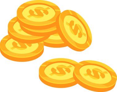 Dolar sembollü birkaç altın sikke, bir yığın oluşturarak servetin, tasarrufların, yatırımların ve finansal refahın birikmesini öneriyor.