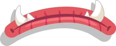 Beyaz arka planda izole edilmiş sivri dişleri ve kırmızı dudakları gösteren bir canavar ağzı karikatürü. Cadılar Bayramı projeleri için ideal.