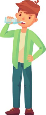 Genç adam plastik şişeden temiz su içiyor, sağlıklı bir yaşam tarzı ve hidrasyonun önemi için..