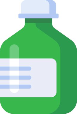 Üzerinde boş etiket ve beyaz başlık bulunan yeşil ilaç şişesi, ilaç ve tedavinin önemini vurgulayarak sağlık ve ilaç sektörünü temsil etmektedir.