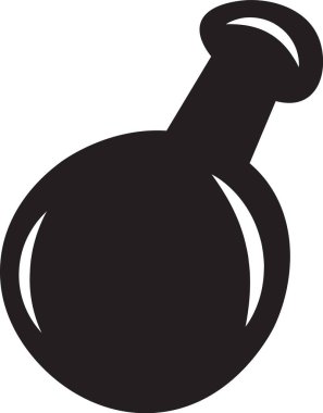 Kimyada kullanılan yuvarlak bir alt şişenin siyah silueti, eğitim veya bilimsel projeler için ideal olan, karıştırma ve ısıtma maddeleri için