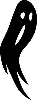 İnce kuyruklu siyah bir hayalet siluetinin minimalist vektör çizimi Cadılar Bayramı projeleri için mükemmel ürkütücü ve gizemli bir atmosfer yaratıyor.