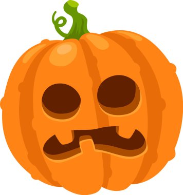 Büyük ihtimalle cadılar bayramı süsü olarak kullanılan oyulmuş bir balkabağı gösteriliyor. Üçgen gözler ve çarpık bir ağız.