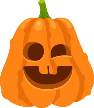 Göz kırpan komik balkabağı, cadılar bayramı neşesini dekorasyonlara ekler, partiler için mükemmeldir. Canlı turuncu rengi beyaz arka planda beliriyor, neşeli ve ürkütücü bir hava yaratıyor.