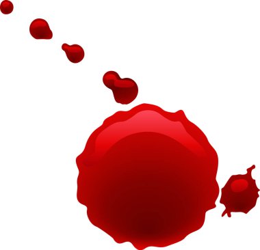Kan damlaları damlıyor ve temiz beyaz bir arkaplan üzerinde büyük bir kan lekesi oluşturuyor, belirgin bir karşıtlık yaratıyor ve yaralanma, şiddet veya tıbbi konsept teması öneriyor
