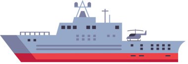 Okyanus sularında seyreden modern savaş gemisi, güvertede konuşlanmış bir helikopter, deniz kuvvetlerini, deniz güvenliğini ve denizdeki askeri operasyonları simgeliyor.