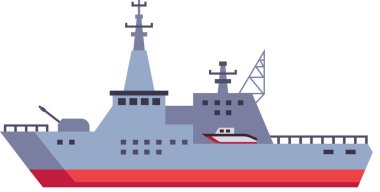 Modern warship equipped with advanced weaponry and radar systems, patrolling the sea and safeguarding maritime borders, ensuring national security in a vast oceanic expanse clipart