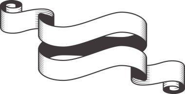 Çift katlı klasik kurdele afişi rüzgarda zarifçe sallanıyor, geniş bir kopya alanı var. Zarif eğriler ve dekoratif elementlerle el çizimi biçim vektör çizimi