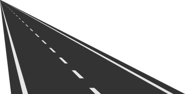 Uzun, düz, boş otoyol yolu beyaz bir arka planda, seyahat, yolculuk, varış ve gelecek gibi kavramları temsil eder.