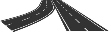 Beyaz çizgili iki asfalt yol, beyaz arka planda farklı yönlere ayrılır. Hayattaki seçenekleri ve farklı yolları sembolize eder.