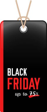 Black friday promotional tag hanging from a string, featuring an eye catching 75 percent discount offer. Evoking excitement for massive savings and enticing shopping deals during the holiday season clipart