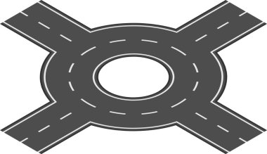 Circular road intersection featuring four connecting roads, promoting smooth traffic flow while enhancing overall road safety in an urban environment clipart