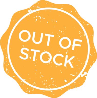 Turuncu ve beyaz renklere sahip yuvarlak grunge kauçuk damga, stok dışı olarak işaretlenmiş bir ürün veya ürün sinyali veriyor ve şu anda perakende satışta değil