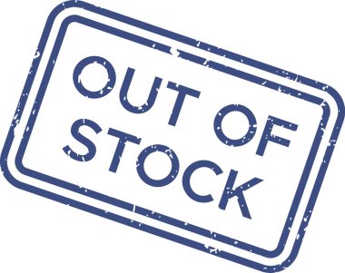 Grunge dikdörtgeni, çift sınır çizgileri olan, stok dışı lastik mühür içeriyor, beyaz arka planda izole edilmiş, ürünün ulaşılamazlığını ve envanter eksikliğini gösteriyor.