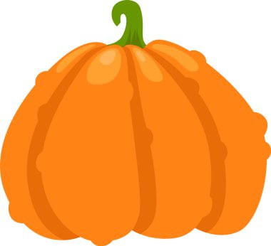 Beyaz arka planda dinlenen parlak turuncu balkabağı, belirgin bölümlerini ve canlı yeşil sapını sergiliyor, sonbahar ve hasat temalı tasarımlar için mükemmel.