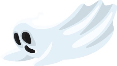 Dalgalı bir kıçı ve koyu gözleri olan çizgi film hayaleti, tuhaf ve eğlenceli bir ortam yaratıyor, Cadılar Bayramı temalı projeler ve kutlamalar için ideal.