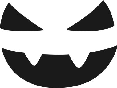 Bir cadılar bayramı balkabağı oymasının basit siyah beyaz çizimi keskin dişli korkunç bir yüz yaratıyor, ürkütücü ve şenlikli tasarımlar için mükemmel.