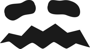 Endişeli bir yüzün minimalist siyah ve beyaz vektör çizimi. Zik zag ağızlı, şaşı gözlü, cadılar bayramı projeleri için ideal.