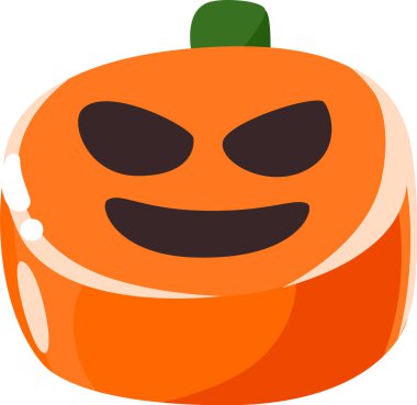 Halloween pumpkin with spooky smiling face, featuring a mischievous grin and narrowed eyes, creating a playful and eerie atmosphere perfect for halloween celebrations and autumn festivities clipart