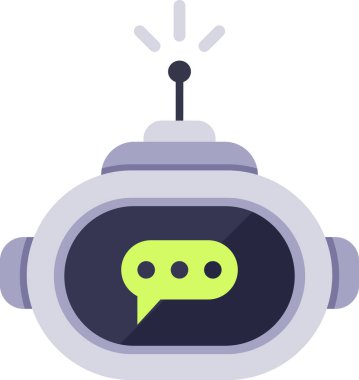 Yapay zeka ve iletişim teknolojisini temsil eden sevimli sohbet robotu, etkileşimli konuşmalar için ekranda bir konuşma balonu görüntüler.