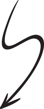 Basit, siyah, el çizilmiş ok aşağı ve sola doğru kıvrılıyor, beyaz bir arkaplanda izole edilmiş, net bir yön ve görsel yönlendirme sağlıyor.