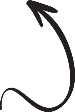 Basit, siyah, el çizimi ok yukarı doğru eğimli bir çizgi ile gösteriliyor, beyaz arkaplanda izole edilmiş, sunumlar, bilgi grafikleri ve tasarım projeleri için ideal