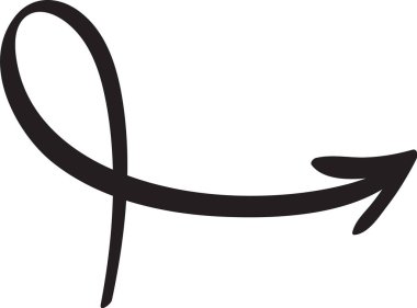 Basit, siyah, el çizimi ok sağ tarafı gösteriyor, başlangıçta bir döngü var, beyaz bir arkaplanda izole edilmiş, görsel iletişim ve tasarım projeleri için ideal.