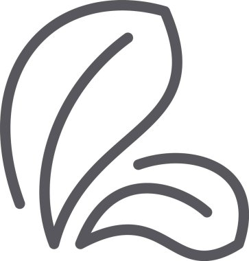 Birbiriyle örtüşen iki basit gri yaprak, bir logo, simge ya da sembol oluşturuyor, doğayı, büyümeyi ya da organik ürünleri temsil ediyor, temiz ve minimalist bir tasarıma sahip.
