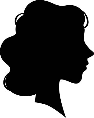 Zarafetin özünü yakalayan dalgalı saçlı bir kadının siyah silueti sağa bakıyor. Bu minimalist portre profil resimleri ve avatarlar için çarpıcı bir seçenek olarak hizmet vermektedir
