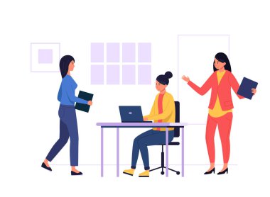 Bir projede işbirliği yapan ofis çalışanları, dizüstü bilgisayarlarla ilgilenen ve belgeleri paylaşan, dinamik bir iş ortamında takım çalışmasının özünü somutlaştıran