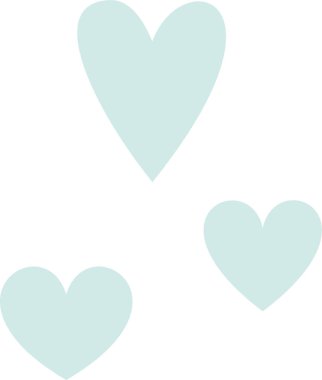 Beyaz arka planda üç pastel deniz mavisi kalp süzülüyor, çeşitli romantik ve sevecen temalar için basit ama büyüleyici bir tasarım yaratıyorlar.