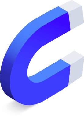 Zıt kutuplara sahip at nalı mıknatısı birbirini çeker. Çekim, manyetizma ve güç kavramlarını temsil eden bir manyetik kuvvet alanı yaratır.