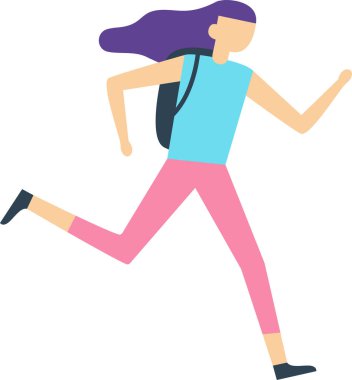 Sırt çantasıyla koşan enerjik öğrenci, okula ya da üniversiteye gitmek için acele etmesi, aktif yaşam tarzını, eğitim takibini ve öğrencilerin günlük seyahatini sembolize ediyor