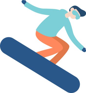 Kış kıyafeti giymiş snowboardcu, havada süzülüyor ve snowboard 'da etkileyici bir numara yapıyor. Kış sporlarının ve serbest stil hareketlerinin heyecanını somutlaştırıyor.