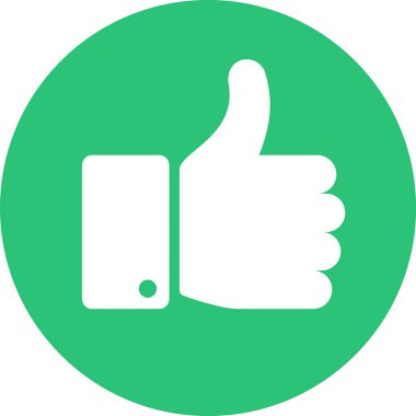 Canlı bir yeşil çember arka planına karşı beyaz elli, onay, anlaşma, olumlu geri bildirim ve çeşitli bağlamlarda önerileri temsil eden bir simge göster