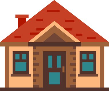 Kırmızı fayanslı bir çatı, seçkin bir baca ve rahat ve huzurlu bir banliyö yaşamını sembolize eden hoş bir hoş geldin girişi olan banliyö evi.