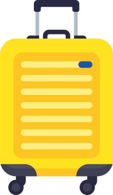 Mavi etiketli sarı valiz, tatili, seyahati, yolculuğu, macerayı, turizmi ve yeni yerler keşfetmenin heyecanını simgeliyor.