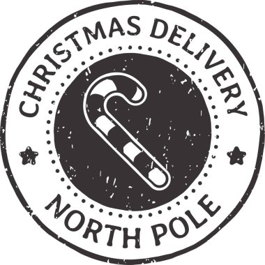 Kuzey Kutbu 'ndan gelen yuvarlak siyah beyaz Noel pulu. İçinde şeker kamışı ve etrafında beyaz yıldızlar var. Noel reklamları için kullanışlı.