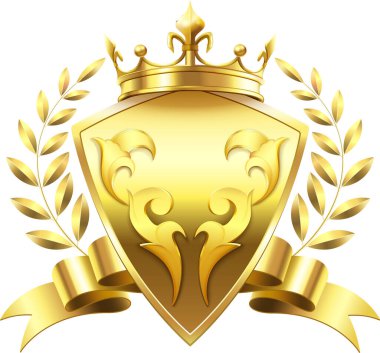 Şatafatlı altın bir kalkan, bir taç, zarif bir defne çelengi, ve akan bir kurdele, prestij, ayrıcalık ve rafine bir tasarımda istisnai kaliteyi temsil eder.