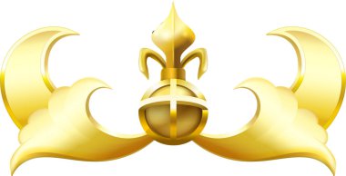 Hilal aylarını temsil eden altın amblem, stilize bulutlar ve lüks ve zarif bir tasarım yaratan fleur de lis ile dekoratif bir küre.