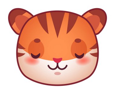 Tarz sahibi kaplan yavrusunun sevimli bir çizimi. Gözleri kapalı. Nazik bir gülümseme.