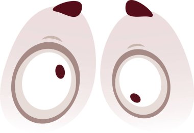 Karikatür gözler şaşkınlık ifade eder, yükselen kaşlar ve küçük gözbebekleri, şaşkın ve tuhaf bir karakterle canlı bir şekilde şaşkınlık ve merak uyandırır.