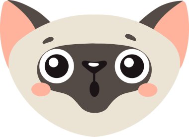 Büyük, anlamlı gözleri ve yanakları kızaran yanakları olan sevimli çizgi film kedisi yüzü çizimi. Basit, minimalist tasarım, çocukların temaları için mükemmel, eğlenceli ve kaprisli bir ifade yakalar.