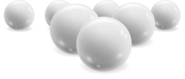 Parlak beyaz küreler temiz beyaz bir zemin üzerinde soyut bir kompozisyon oluşturarak, modern tasarım ve geometrik şekilleri vurgularken minimalizm ve zarafeti çağrıştırıyor.