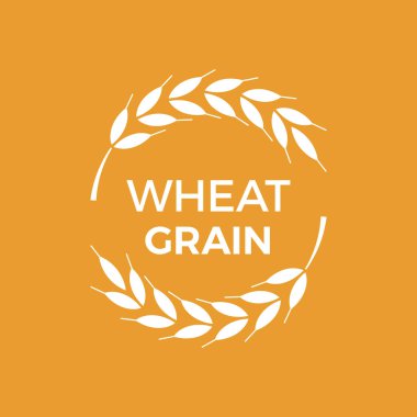 Turuncu arka planda, doğal gıda ürünlerini, tarımı ve sağlıklı beslenmeyi temsil eden bir çember oluşturan buğday taneciklerinin minimalist vektör çizimi