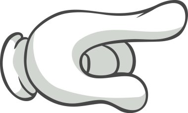 Genişletilmiş işaret parmağını gösteren çizgi film el, temiz beyaz bir arkaplan üzerine kurulmuş, iletişim ve yön gösterme fikirleri iletmek için mükemmel