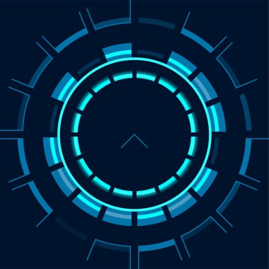 Geleceği parlak mavi yükleme çemberi koyu bir arka planda dönüyor ve yükleniyor, beklenti ve teknolojik gelişim hissi yaratıyor.