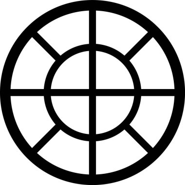 Merkezde kesişen çizgiler ve soyut tasarım kavramlarını somutlaştırarak sekiz eşit parçaya bölünmüş bir daireyi tasvir eden geometrik figür